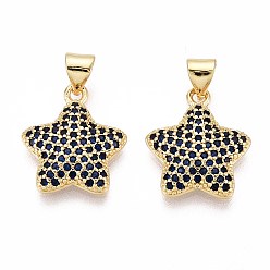 Полуночно-синий Латунные микро проложить кубического циркония подвески, звезда, реальный 16 k позолоченный, темно-синий, 17x15x3 мм, отверстие : 3~3.5x4~4.5 мм