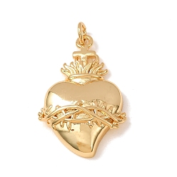 Golden Brass Pendants, Sacred Heart with Thorns Charms, Golden, 28x19x6mm, Hole: 3mm