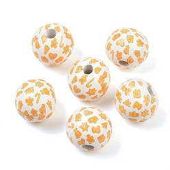 Оранжевый Рождественские печатные европейские бусины из дерева схима, круглые, оранжевые, 16 мм, отверстие : 4 мм