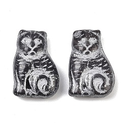 Черный Чешские прессованные стеклянные бусины, кошка, чёрные, 18x12.5x5.5 мм, отверстие : 1 мм, около 215 шт / упаковка
