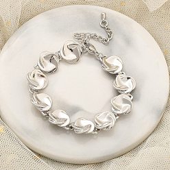 Платина Латунные плоские круглые звенья браслеты для женщин, платина, 6-1/4x1/2 дюйм (16x1.3 см)