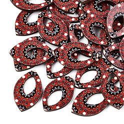 Red Printed Basswood Pendants, Back Random Color, Horse Eye, Red, 34.5x21.5x3mm, Hole: 1.5mm