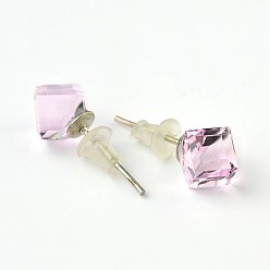 Розалина Блестящие стеклянные стразы серьги, с компонентами платины латунь уха шпильки, Розалина, 9x7 мм , штифт: 0.7 мм