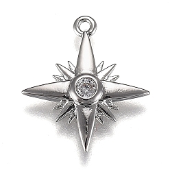 Платина Кулоны из экологически чистой латуни с прозрачным кубическим цирконием, долговечный, звезда, платина, 17x15x2 мм, отверстие : 1 мм