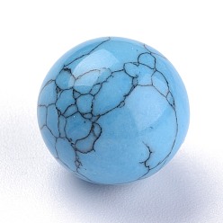 Deep Sky Blue Synthetic Turquoise Beads, No Hole/Undrilled, Round, Deep Sky Blue, 17.5~18mm