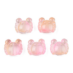 Pink Transparente sprühlackierte Glasperlen, Ton zwei, Krabbe, rosa, 13x14x6.5 mm, Bohrung: 1 mm