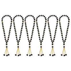 Noir 6Bracelets de prière islamiques musulmans, bracelets à breloques en perles rondelles de verre, avec des perles d'alliage, noir, 15 pouce (38 cm)