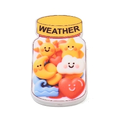 Colorful Printed Silicone Beads, Focal Beads, Weather Jar with Sun & Cloud & Moon, Colorful, 29.5x18x7mm, Hole: 2mm