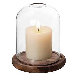 Clear Glass Dome Cover, Decorative Display Case, Cloche Bell Jar Terrarium with Wood Base, Clear, 142x150mm