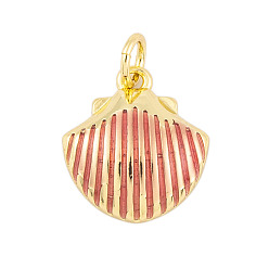 Легкий Лосось Подвески из латуни с эмалью в стойку, без кадмия и без свинца, долговечный, реальный 18 k позолоченный, формы раковины, светлый померанцевый, 14x13x4 мм, отверстие : 3 мм