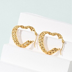 Настоящее золото 14K Серьги из 304 нержавеющей стали, ионное покрытие (ip), сердце, реальный 14 k позолоченный, 29x26x6 мм