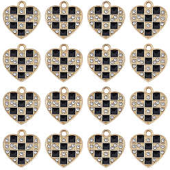 Golden 30Pcs Alloy Rhinestone Pendants, Enamel Style, Heart Charms, Golden, 19.5x19x2mm, Hole: 2mm