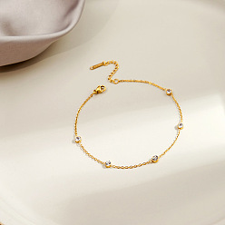 Плоский Круглый 304 браслеты на ногу из нержавеющей стали с кристаллами и стразами, золотые, плоско-круглые, 7-7/8 дюйм (200 мм)