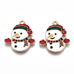 Белый Подвески из экологически чистого сплава с эмалью, без кадмия и без свинца и без никеля, снеговик, золотой свет, белые, 23x20x2.5 мм, отверстие : 1.6 мм