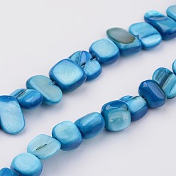 Озёрно--синий Природные оболочки нитей бисера, окрашенные, самородки, Плут синий, 7~22x6~9x4~6 мм, отверстие : 1 мм, около 52 шт / нитка, 15.2 дюйм