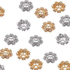 Mixed Color Long-Lasting Plated Brass Micro Pave Grade AAA Cubic Zirconia Bead Caps, Flower, Multi-Petal, Cadmium Free & Nickel Free & Lead Free, Mixed Color, 8x3mm, Hole: 2mm, 16pcs/box