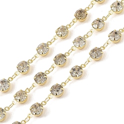Real 18K Gold Plated Brass Link Chains, with Rhinestone, Rack Plating Real 18K Gold Plated, Soldered, with Spools, Long-Lasting Plated, Cadmium Free & Lead Free, 11x6x5mm