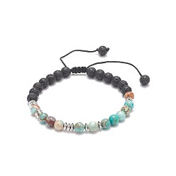 Imperial Jasper Natural Imperial Jasper(Dyed) & Lava Rock Braided Bead Bracelet, Essential Oil Gemstone Yoga Jewelry for Women, Inner Diameter: 2-1/8~3-1/2 inch(5.4~9.1cm)