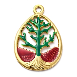 Зеленый 304 нержавеющей стальной эмали подвески, реальный 18 k позолоченный, слеза с подвесками в виде деревьев, вакуумное покрытие pvd, зелёные, 36x24x3 мм, отверстие : 2.5 мм