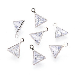 Платина Подвески из латуни с прозрачным фианитом, треугольник прелести, платина, 9.5x7.5x3 мм, отверстие : 1 мм