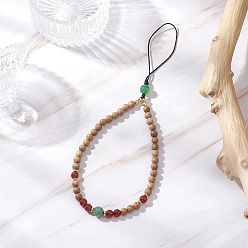 Светло-коричневый Цепочки для телефона с круглыми бусинами из окрашенного в зеленый цвет полосатого агата и дерева, загар, 215 мм