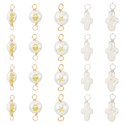 Mixed Shapes Набор для поиска поделок для изготовления ювелирных изделий, в том числе 20шт 5 стили крестообразный и овальный коннектор из натурального жемчуга и подвески, с морским коньком, морскими звездами и ракушками, платиной и золотом, 20~23.5x8~9.5x4~8 мм, отверстие : 2.5~3 мм, 4 шт / стиль
