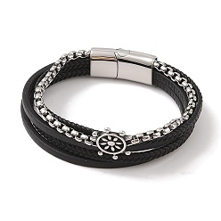 Anchor & Helm Плетеные браслеты из микрофибры и кожи, многорядные, викинг 304 браслеты из нержавеющей стали для мужчин, якорь и штурвал, 8x3/4 дюйм (20.2x2 см)
