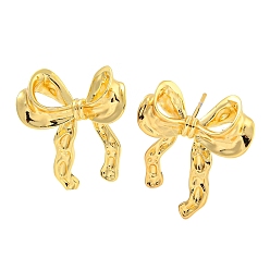 Real 18K Gold Plated Rack Plating Brass Stud Earrings, Long-Lasting Plated, Lead Free & Cadmium Free, Bowknot, Real 18K Gold Plated, 27.5x24mm
