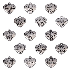 Antique Silver 316 Stainless Steel Pendants, Heart with Word, Antique Silver, 74x72x17mm