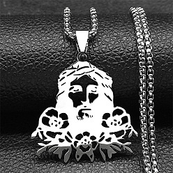 Нержавеющая Сталь Цвет 201 ожерелья из нержавеющей стали с подвесками в виде Иисуса, цвет нержавеющей стали, 23.82 дюйм (60.5 см)