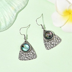 Triangle Paua Shell and 304 Stainless Steel Dangle Earrings, Triangle, 25x23mm