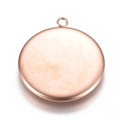 Rose Gold Ion Plating(IP) 304 Stainless Steel Pendant Cabochon Settings, Plain Edge Bezel Cups, Flat Round, Rose Gold, Tray: 20mm, 24.5x21.8x2mm, Hole: 1.8mm