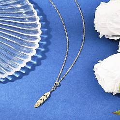 Золотой Латунный кулон с пером 304 ожерелья из нержавеющей стали с цепочкой для женщин, золотые, 15.35 дюйм (39 см)