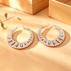 Platinum Brass Hoop Earrings for Women, Round, Platinum, 41mm