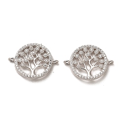 Платинированный 925 подвески из стерлингового серебра, с четким кубического циркония, плоские круглые с дерева жизни, с печатью 925, Реальная платина, 15x19.5x1.7 мм, отверстие : 1.2 мм