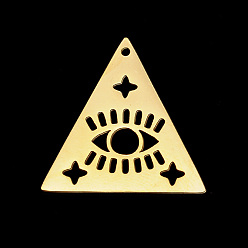Golden PVD Vacuum Plating 201 Stainless Steel Pendants, Laser Cut, Triangle with Eye, Golden, 25x25x1mm, Hole: 1.2mm