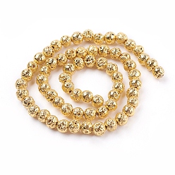 Golden Plated Electroplated Natural Lava Rock Bead Strands, Round, Bumpy, Golden Plated, 6~7mm, Hole: 1mm, about 66pcs/strand, 15.35 inch(39cm)