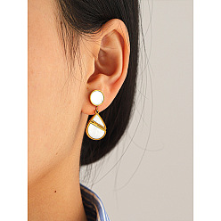 Teardrop 304 Stainless Steel Shell Stud Dangle Earrings for Women, Golden, Teardrop, 31x12.8mm
