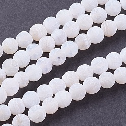 White Natural Weathered Agate Beads Strands, Dyed, Frosted, Round, White, 6mm, Hole: 1mm, about 64pcs/strand, 13.6 inch