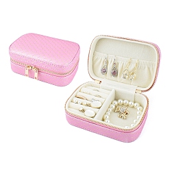 Бледно-Розовый Коробка на молнии из искусственной кожи с прямоугольным принтом для хранения ювелирных изделий, дорожный портативный футляр для ювелирных изделий, для ожерелья, Кольца, серьги и подвески, розовый жемчуг, 12.2x8x5 см