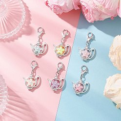 (52) Непрозрачная лаванда Акриловые подвесные украшения с имитацией жемчуга, Чайник с цветком, с фурнитурой тибетского стиля, разноцветные, 40.5 мм