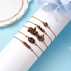 Тигровый глаз 5шт 5 стили браслеты из плетеных бусин из натурального тигрового глаза, с нейлоновым шнуром, внутренний диаметр: 3-1/4 дюйм (8.4 см)