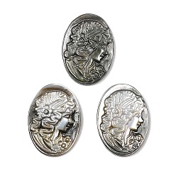 черная губная раковина Натуральная черная ракушка для губ с резными кабошонами, овал с камеей женщины, 12.5x2.5 мм