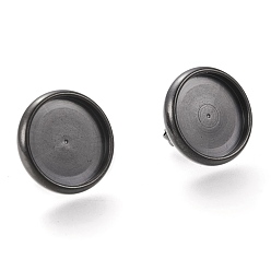 Electrophoresis Black 304 Stainless Steel Stud Earring Settings, with Ear Nuts, Flat Round, Electrophoresis Black, Tray: 12mm, 14mm, Pin: 0.8mm