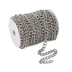 Platinum Iron Cuban Link Chains, Chunky Chains, Unwelded, with Spool, Oval, Platinum, 14x10x2.1mm, about 82.02 Feet(25m)/roll