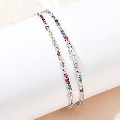 Платинированный 925 теннисные ожерелья из стерлингового серебра с разноцветными кубическими циркониями для женщин, Реальная платина, шириной 2.5 мм , 17.64~17.80 дюйм (44.8~45.2 см)