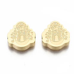 Golden 304 Edelstahlkugeln, Laserschnitt, Mädchen, golden, 14x13x3.5 mm, Bohrung: 1.8 mm
