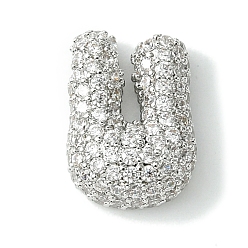 Letter U Подвески из латуни с покрытием из прозрачного кубического циркония, без кадмия и без свинца, долговечный, алфавит, платина, Буква U, 16x12x5 мм, отверстие : 3x1.8 мм