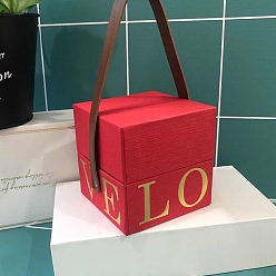 (123L) Белый крем непрозрачный блеск Квадратная подарочная коробка из картона и бумаги с принтом любви, свадебные конфетницы с ручкой из искусственной кожи, огнеупорный кирпич, 10.2x10.2x10 см