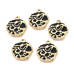 Schwarz 303 aus Stahl-Email-Anhänger, flache runde Charme, Ionenbeschichtung (ip), golden, Schwarz, 20x18.5x3 mm, Bohrung: 1.8 mm